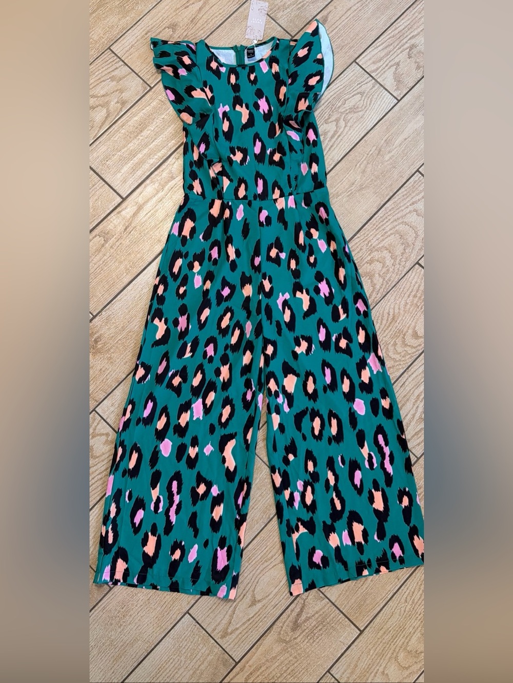 Emery Rose Green Animal Print Round Neck Sleeveless Wide-Leg Jumpsuit Small NWT